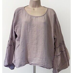 Vince Camuto Ruffle Bell Sleeve Blouse Womens L Lavender Boho Lagenlook Fairy